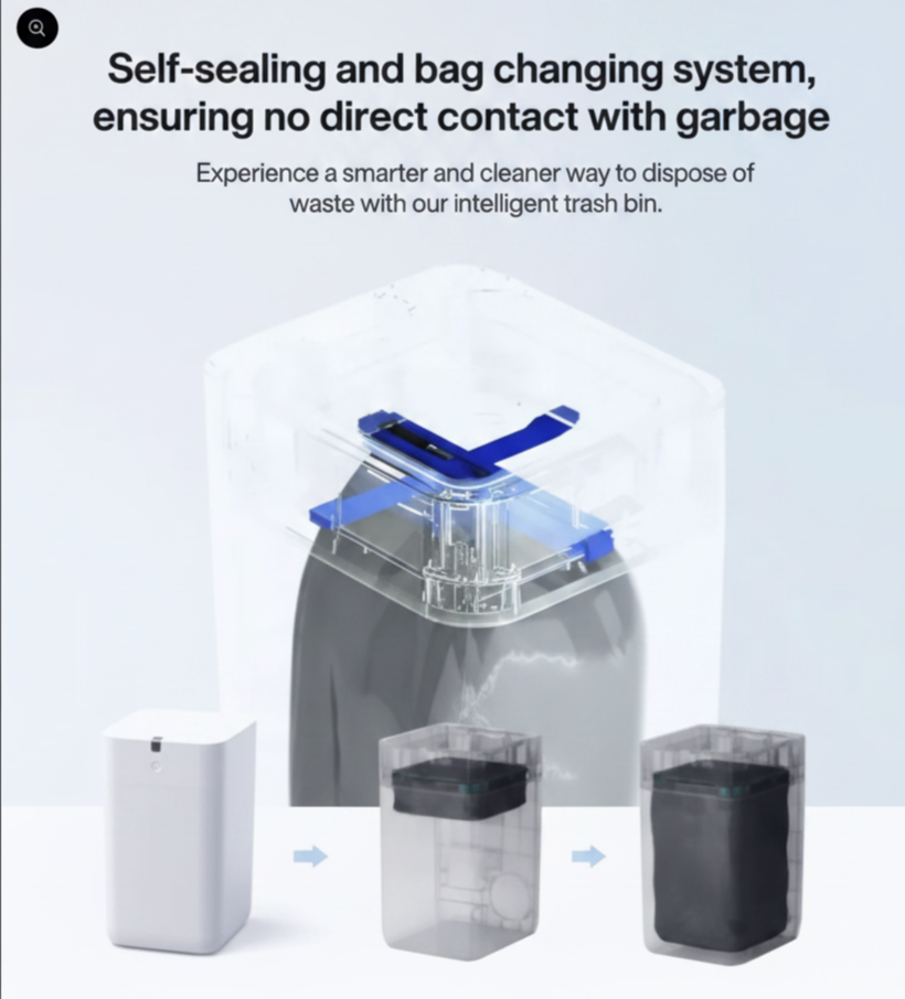 SmartBin Deluxe self-sealing and bag changing system
